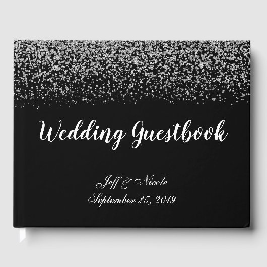 Elegant Black & White Diamond Wedding Gastenboek (Voorkant)