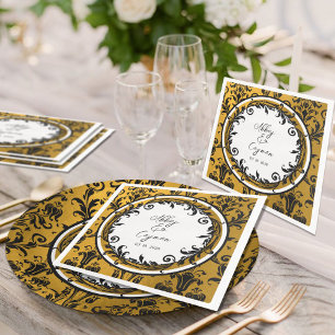 Elegant Black White en Gold Damask Wedding Servet