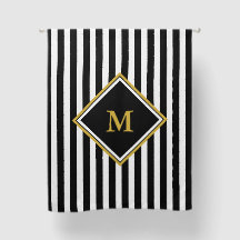 Elegant Black White en Gold Monogram Striped