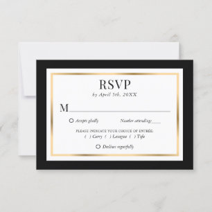 Elegant Black White en Gold Wedding RSVP Kaartje