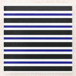 Elegant Black, White en Navy Blue Stripes Glazen Onderzetter