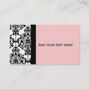 Elegant Black White en Pink Damask Visitekaartje