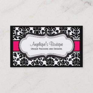 Elegant Black White en roze Damask Visitekaartjes