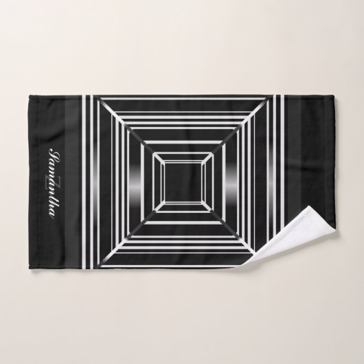 Elegant Black White en Silver Geometric Squares Bad Handdoek (Handdoek)