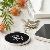 Elegant Black White en Silver Grey Monogrammen Sleutelhanger (Zijkant)