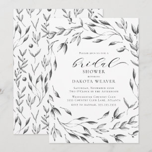 Elegant Black White Floral Botanical Vrijgezellenf Kaart