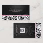 Elegant Black & White Floral Damask w/ roze Visitekaartje (Voorkant / Achterkant)