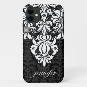 Elegant Black & White Floral Damaskers iPhone 11 Hoesje