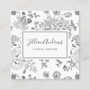 Elegant Black White Floral Design Professional Vierkante Visitekaartje