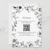 Elegant Black White Floral Garden QR Code Wedding Kaart (Achterkant)