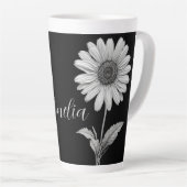 Elegant Black & White Floral Latte Mok (Rechterhoek)