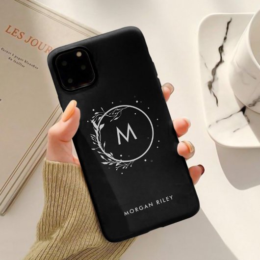 Elegant Black & White Floral Monogram Case-Mate iPhone Case