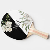 Elegant Black & White Floral Monogram Initialen Tafeltennisbatje (Zijkant)