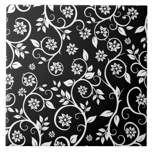 Elegant black &white floral pattern tegeltje (Voorkant)