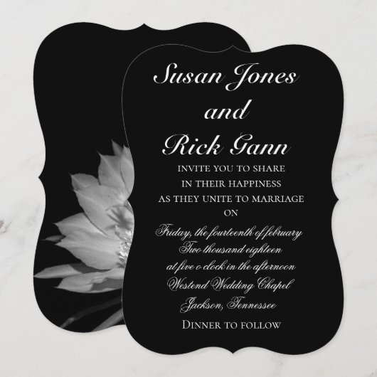 Elegant Black White Floral Wedding Invitation Kaart (Voorkant / Achterkant)