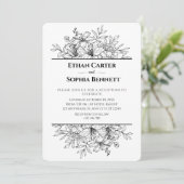 Elegant Black & White Floral Wedding Invitation Kaart (Staand voorkant)