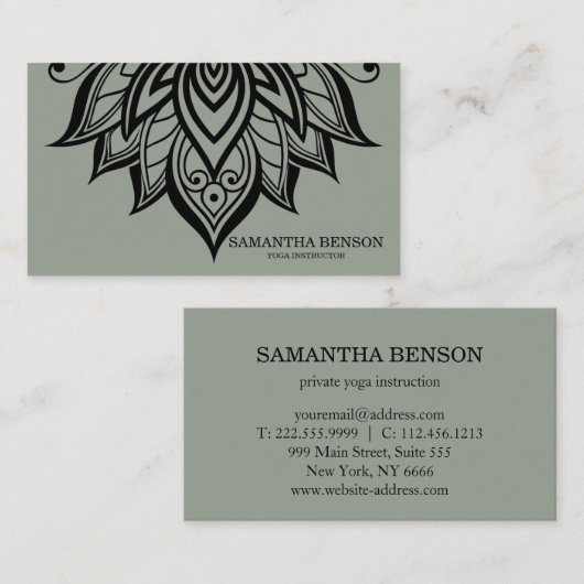 Elegant Black & White Flower Logo Yoga Visitekaartje (Voorkant / Achterkant)