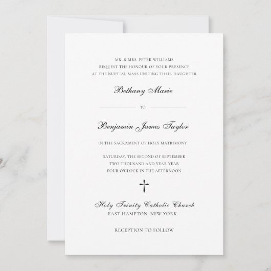 Elegant Black & White Formal katholieke bruiloft Kaart (Voorkant)