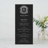 Elegant Black White Formal Monogram Crest Wedding Menu (Staand voorkant)