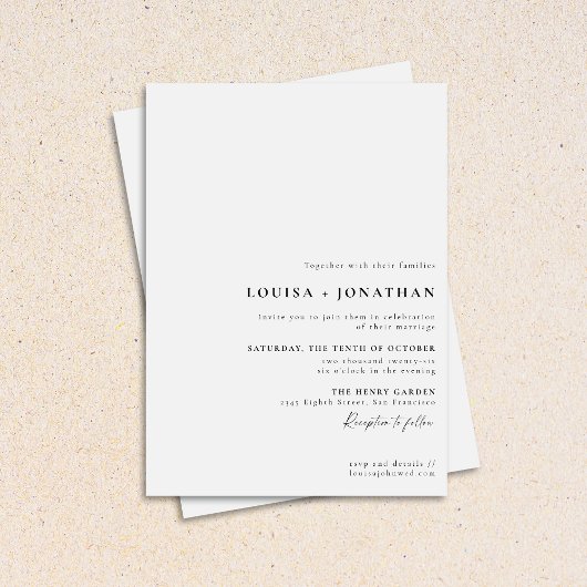 Elegant Black White Formal Script Minimal Wedding Kaart