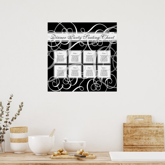 Elegant Black White Formal Wedding Seding Chart Poster (Keuken)