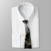 Elegant Black & White Gold Fern Leaf Wedding Stropdas (Gebonden)