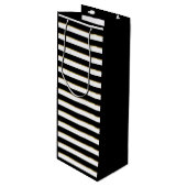 Elegant Black White Gold Horizontal Stripe Wijn Cadeautas (Voorkant Gekanteld)