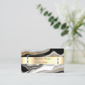 Elegant Black White Gold Marmer Visitekaartje (Staand voorkant)
