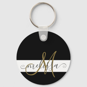 Elegant Black White Gold Monogram scriptnaam Sleutelhanger