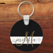Elegant Black White Gold Monogram scriptnaam Sleutelhanger (Voorkant)