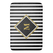 Elegant Black White Gold Monogram Striped Badmat (Voorkant Verticaal)