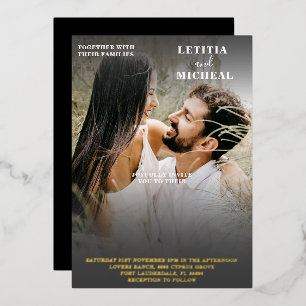 Elegant Black White & Gold Photo Wedding Folie IV Folie Uitnodiging