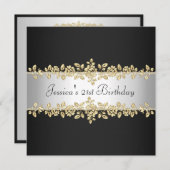 Elegant Black & White Gold Rozen, geboortedag Kaart (Voorkant / Achterkant)