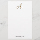 Elegant Black White Gold Script Monogram Briefpapier (Voorkant)