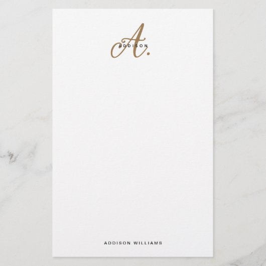Elegant Black White Gold Script Monogram Briefpapier (Voorkant)