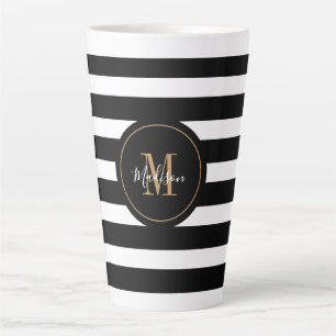Elegant Black White Gold Script Monogram Latte Mok