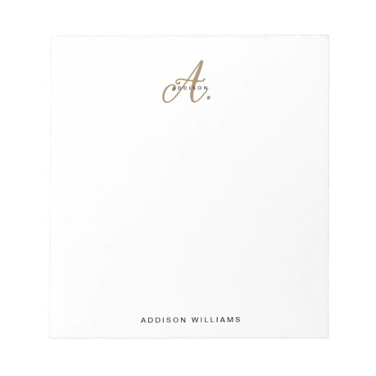 Elegant Black White Gold Script Monogram Notitieblok (Voorkant)