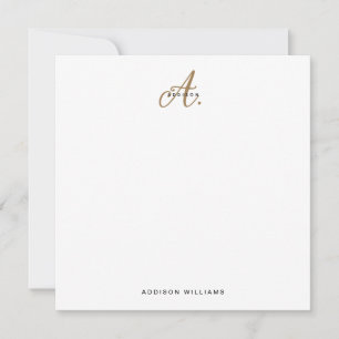 Elegant Black White Gold Script Monogram Notitiekaartje