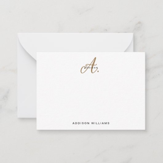 Elegant Black White Gold Script Monogram Notitiekaartje (Voorkant)