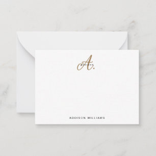 Elegant Black White Gold Script Monogram Notitiekaartje