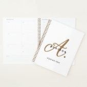 Elegant Black White Gold Script Monogram Planner (Display)