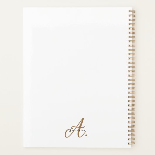 Elegant Black White Gold Script Monogram Planner (Achterkant)