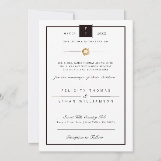 Elegant Black White Gold Stripe Weddenschap Kaart (Voorkant)