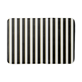 Elegant Black, White & Gold Striped Bath Mat