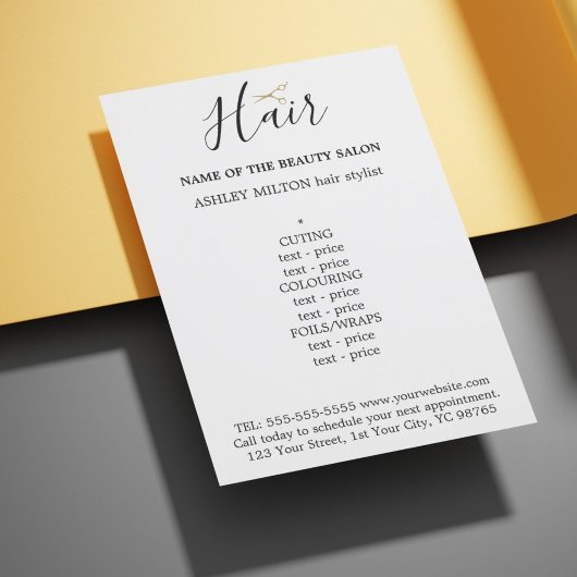Elegant Black White Golden Scissors Hair Menu