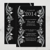 Elegant Black White Graduparty Invitation Kaart (Voorkant / Achterkant)