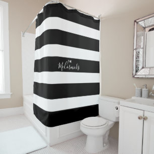 Elegant Black White Hand Lettering Familienaam Douchegordijn