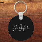 Elegant Black White Hand Lettert Script Monogram Sleutelhanger (Voorkant)
