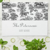 Elegant Black White Horses Toile Rustic Farmhouse Theedoek (Gevouwen)