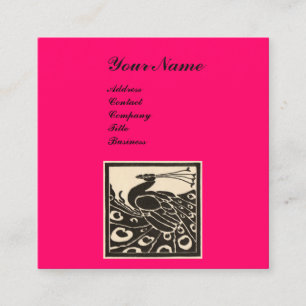 ELEGANT BLACK WHITE HOT PINK PEACOCK MONOGRAM VIERKANTE VISITEKAARTJE